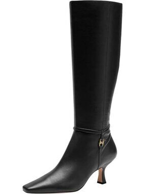 Coach Raquel Boot Women Sz 5 Black Leather Knee High 2 1/2" Heel Pointed Toe